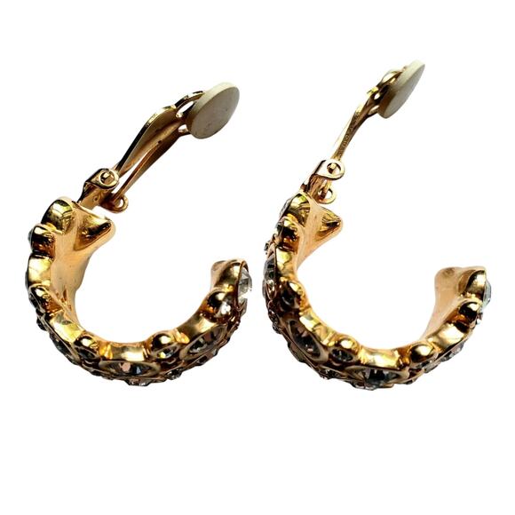 Swarovski Clip On Earrings Crystal Gold Hoop Chunky Bubble 90s Luxury Statement - Picture 3 of 8